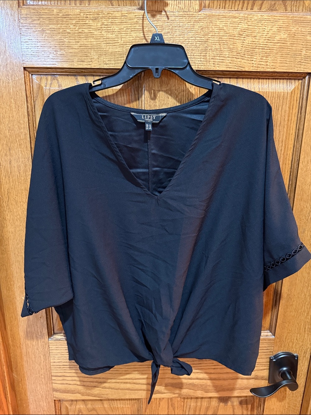 Lipsy Black V-Neck Tie-Front Short Sleeve Blouse